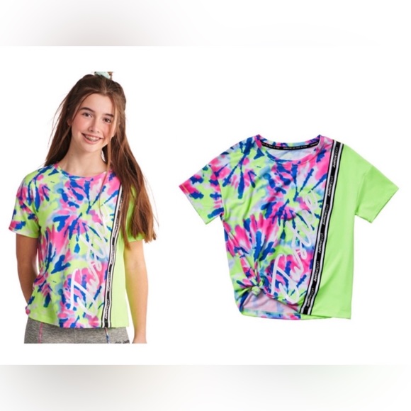 Justice Girls Tie Front Color Block Bright Tie-dye Graphic Tee sz: L (12-14) - Picture 5 of 5